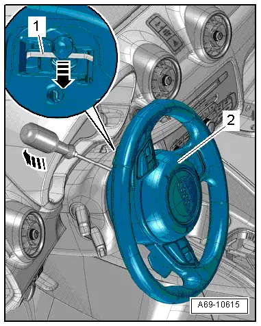 Audi factory diagram showing the airbag spring clip release behind the spoke on another Audi wheel style